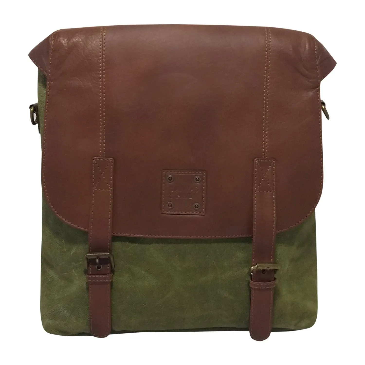 CANVAS & AWL Waxed Canvas & Genuine Leather Unisex Backpack Messenger Bag Shoulder & Crossbody Bag With Back Handle (Green)