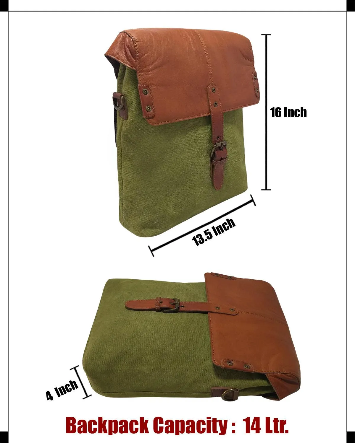 CANVAS & AWL Waxed Canvas & Genuine Leather Unisex Backpack Messenger Bag Shoulder & Crossbody Bag With Backside Handle (Green)