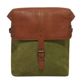 CANVAS & AWL Waxed Canvas & Genuine Leather Unisex Backpack Messenger Bag Shoulder & Crossbody Bag With Backside Handle (Green)