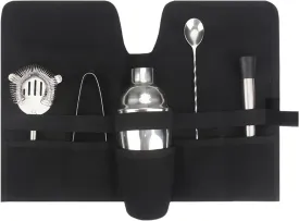 Canvas Bartender Travel Kit - Professional Bartender Roll Strap Mixology Cocktail Set Bar Tools Carry Bag (Black)