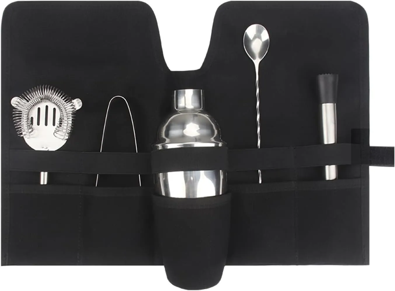 Canvas Bartender Travel Kit - Professional Bartender Roll Strap Mixology Cocktail Set Bar Tools Carry Bag (Black)