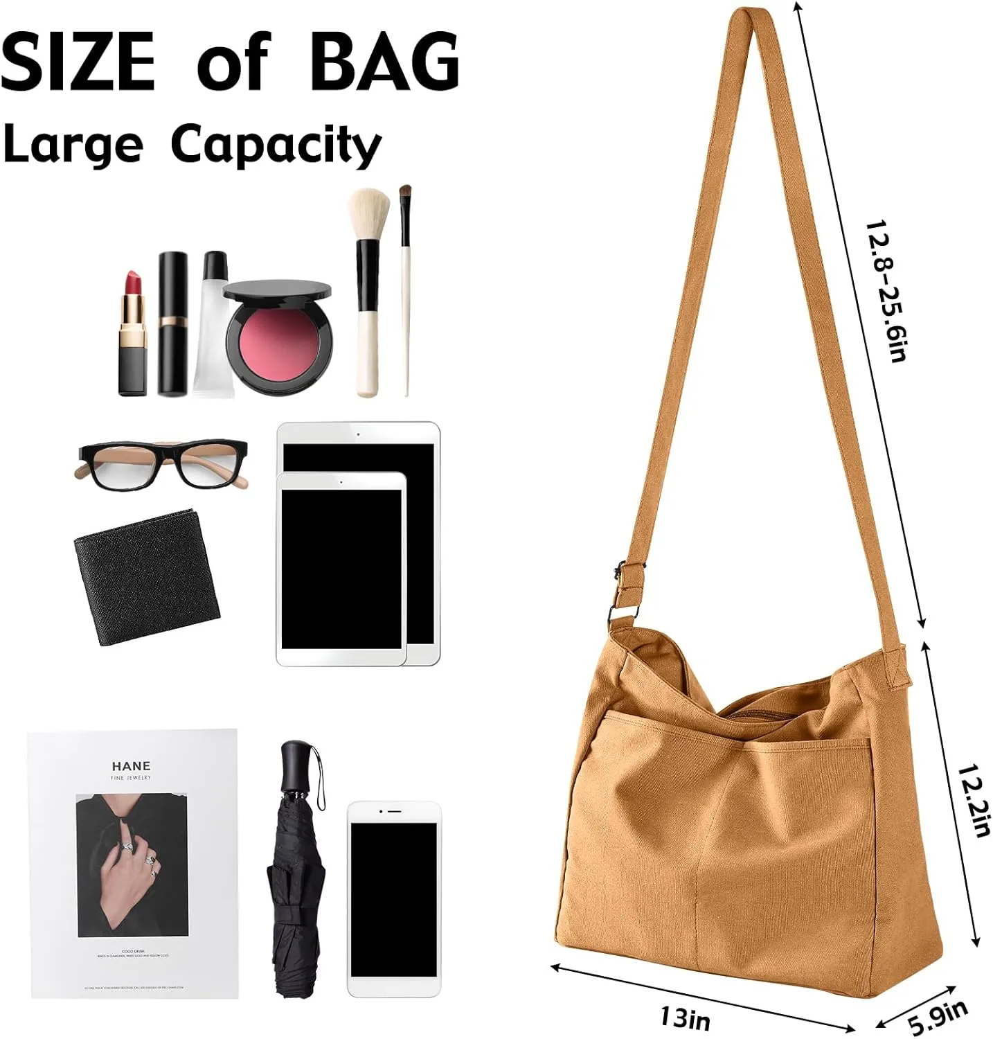 Canvas Crossbody Bag Shoulder Message Bag Large Hobo Tote Bag for Women and Men Work College Bag with Computer Compartment
