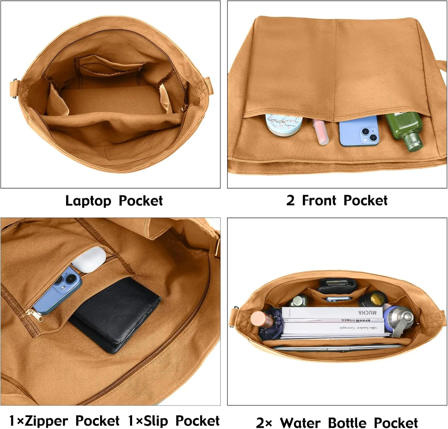 Canvas Crossbody Bag Shoulder Message Bag Large Hobo Tote Bag for Women and Men Work College Bag with Computer Compartment