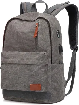 Canvas Laptop Backpack, Waterproof School Backpack With USB Charging College