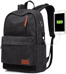 Canvas Laptop Backpack, Waterproof School Backpack With USB Charging College