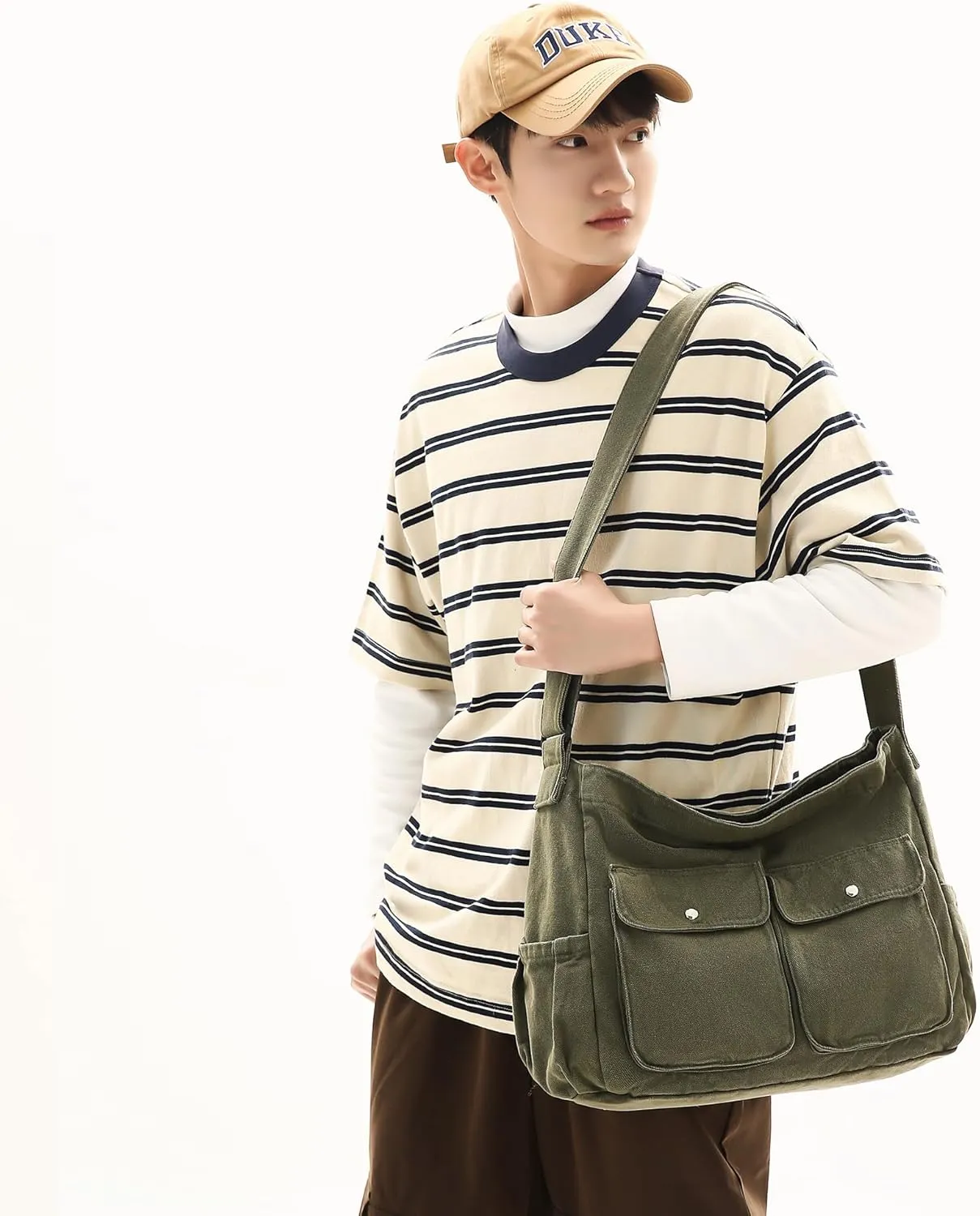 Canvas Messenger Bag Large Hobo Crossbody Bag for Women and Men Canvas Shoulder Tote Bag with Multiple Pockets for Work