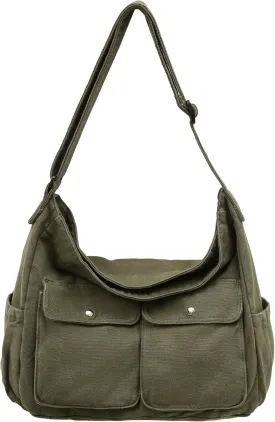 Canvas Messenger Bag Large Hobo Crossbody Bag for Women and Men Canvas Shoulder Tote Bag with Multiple Pockets for Work