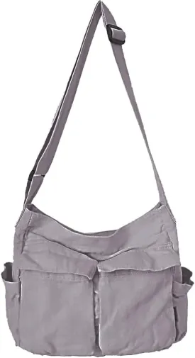 Canvas Messenger Bag Large Hobo Crossbody Bag with Multiple Pockets Casual Shoulder Tote Bag for Women and Men