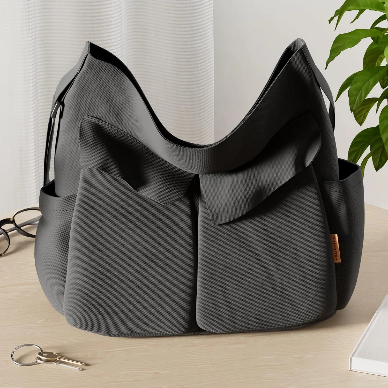 Canvas Messenger Bag Large Hobo Crossbody Bag with Multiple Pockets Casual Shoulder Tote Bag for Women and Men