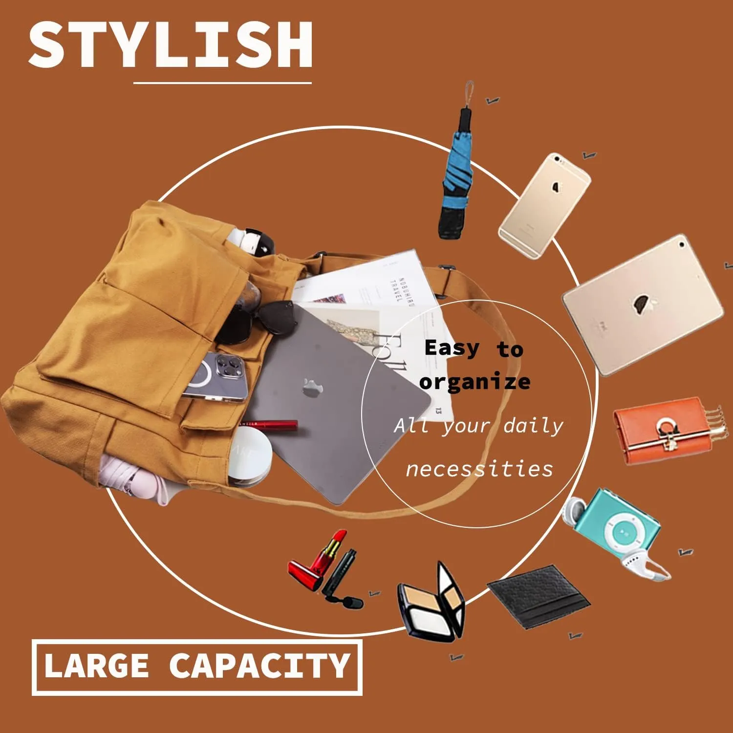 Canvas Messenger Bag Large Hobo Crossbody Bag with Multiple Pockets Casual Shoulder Tote Bag for Women and Men