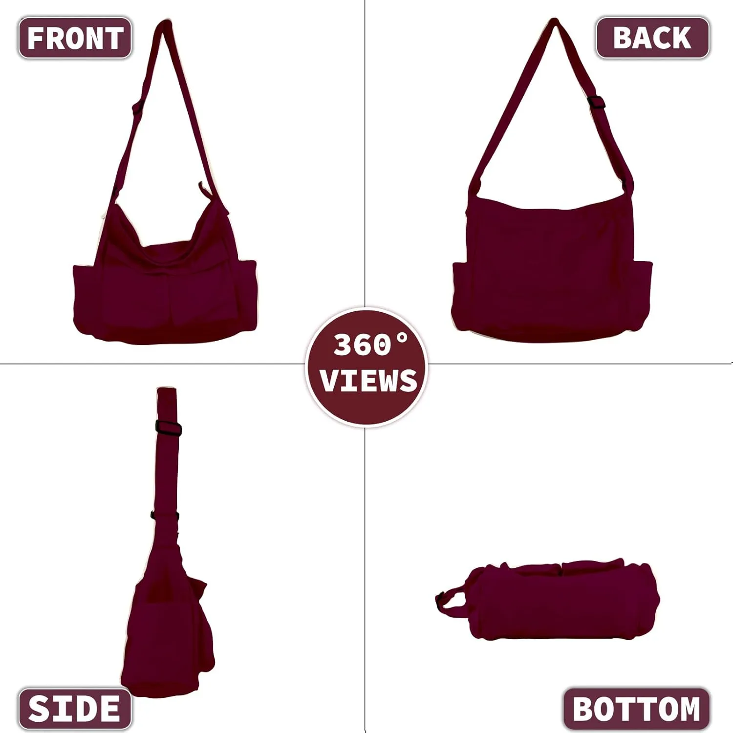 Canvas Messenger Bag Large Hobo Crossbody Bag with Multiple Pockets Casual Shoulder Tote Bag for Women and Men