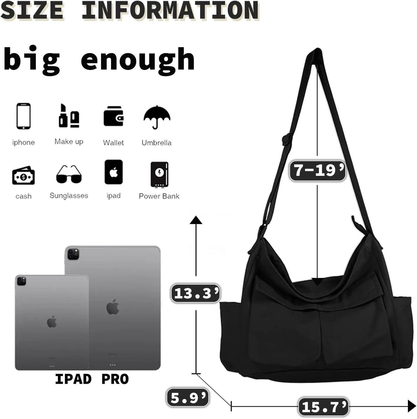 Canvas Messenger Bag Large Hobo Crossbody Bag with Multiple Pockets Casual Shoulder Tote Bag for Women and Men
