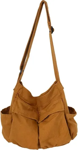 Canvas Messenger Bag Large Hobo Crossbody Bag with Multiple Pockets Casual Shoulder Tote Bag for Women and Men