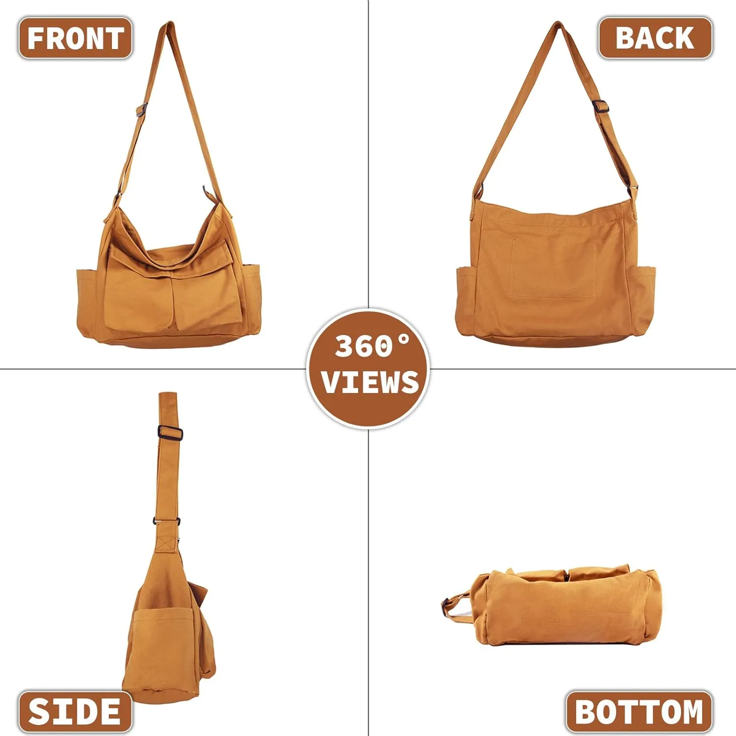 Canvas Messenger Bag Large Hobo Crossbody Bag with Multiple Pockets Casual Shoulder Tote Bag for Women and Men