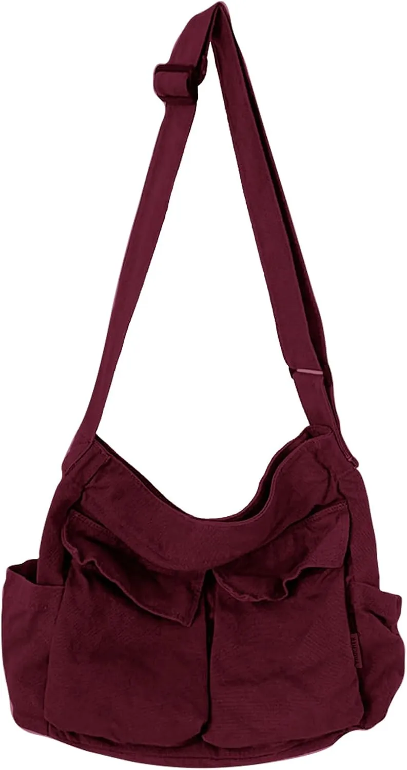 Canvas Messenger Bag Large Hobo Crossbody Bag with Multiple Pockets Casual Shoulder Tote Bag for Women and Men