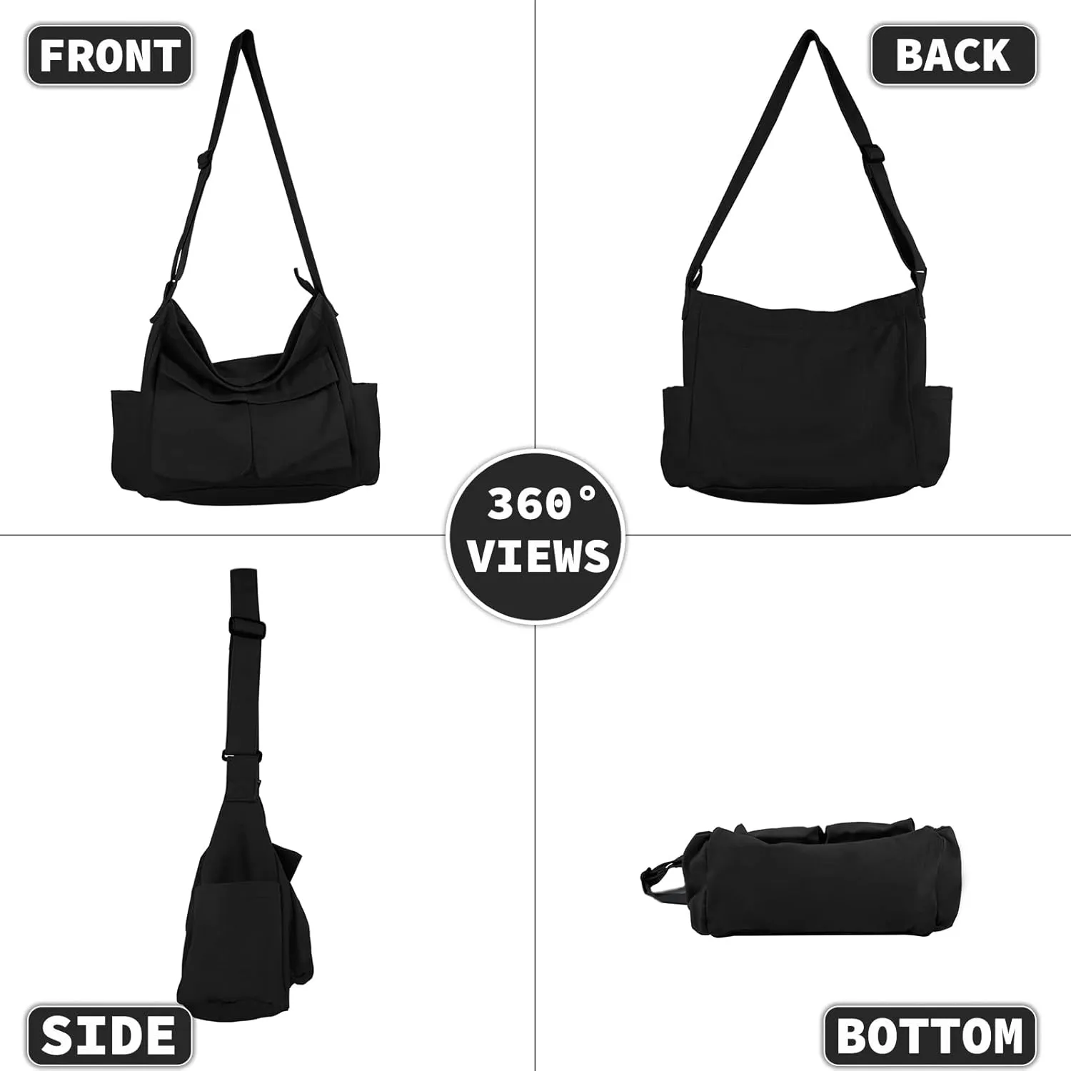 Canvas Messenger Bag Large Hobo Crossbody Bag with Multiple Pockets Casual Shoulder Tote Bag for Women and Men