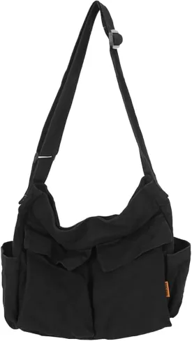 Canvas Messenger Bag Large Hobo Crossbody Bag with Multiple Pockets Casual Shoulder Tote Bag for Women and Men