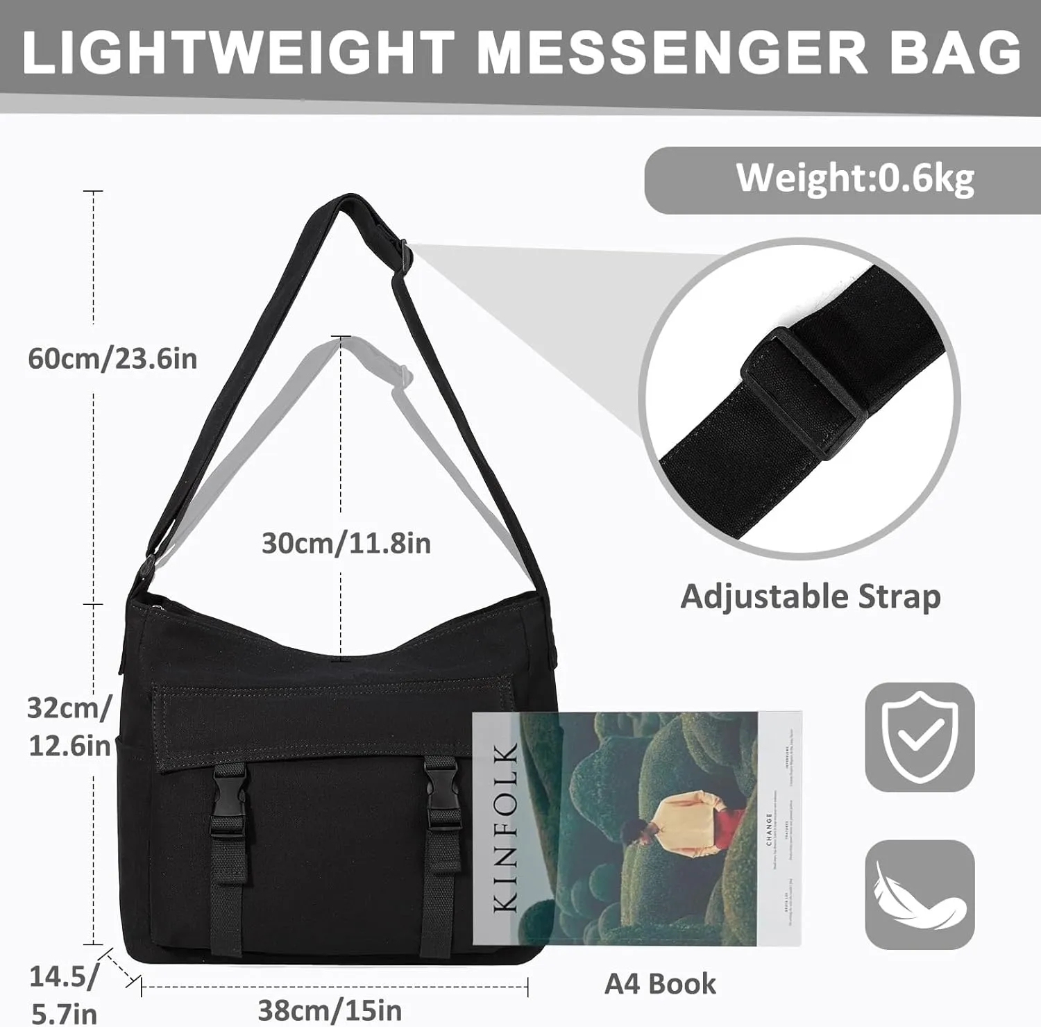 Canvas Messenger Bag,Lightweight Large Casual Crossbody Shoulder Hobo Bag for Women Men Work/Travel/College