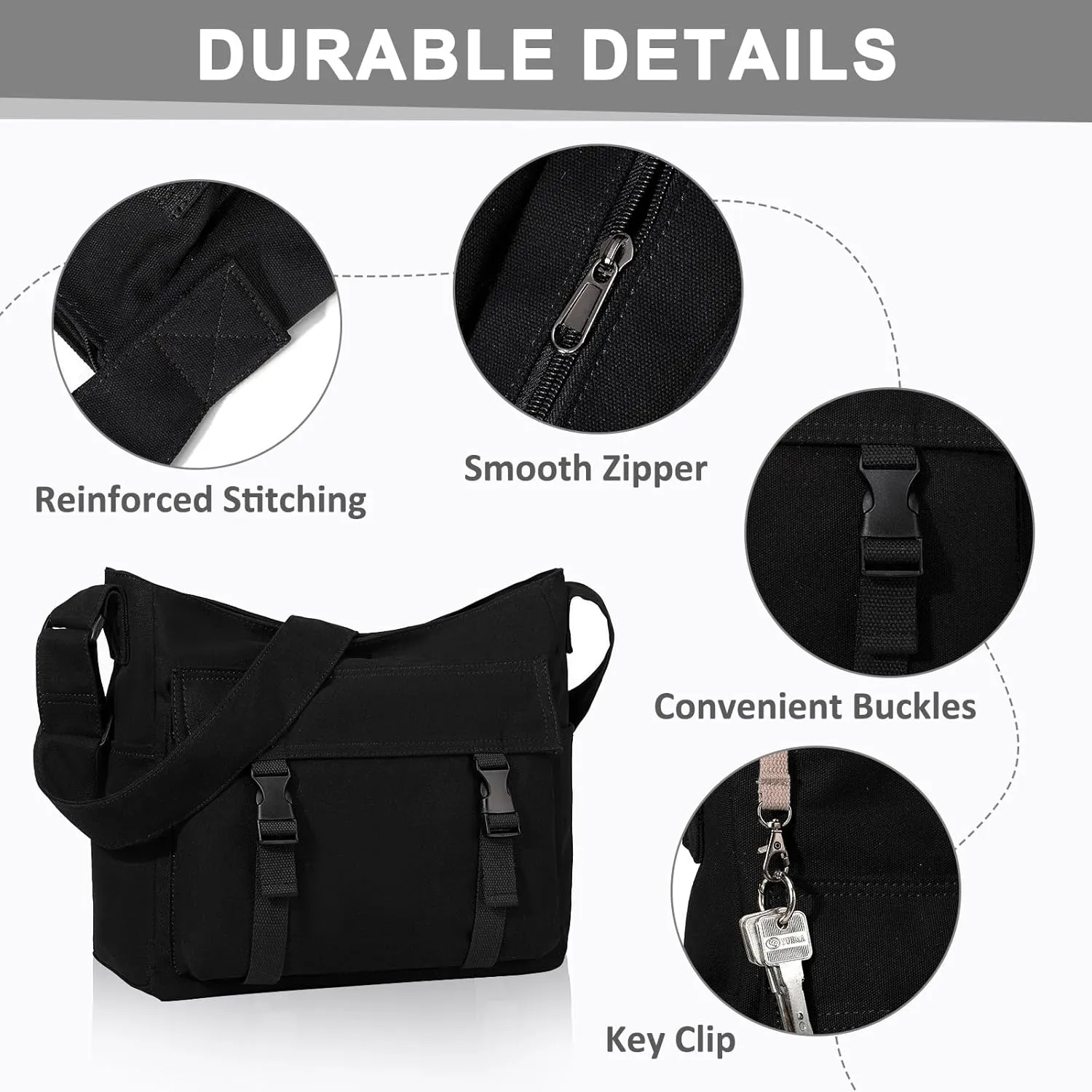 Canvas Messenger Bag,Lightweight Large Casual Crossbody Shoulder Hobo Bag for Women Men Work/Travel/College
