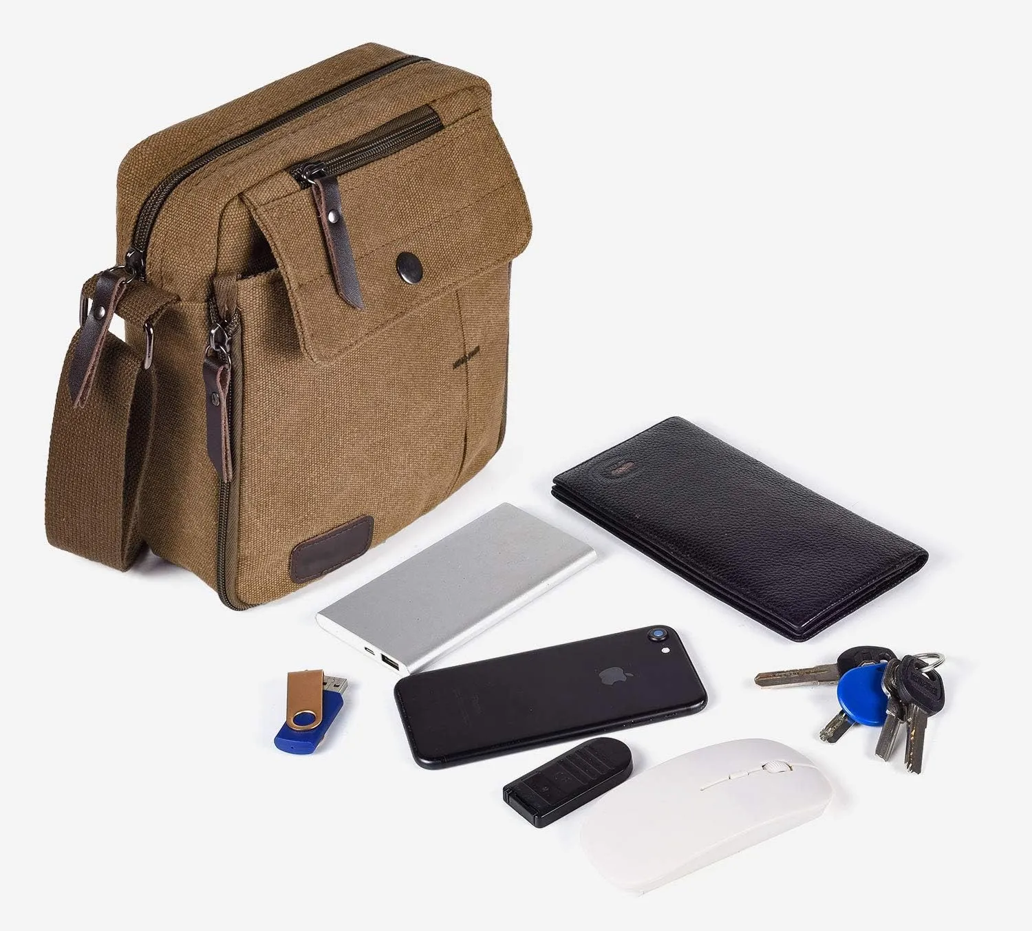 Canvas Small Messenger for Men Women, Mini Crossbody Shoulder Chest Travel Bag, Multi-pocket Purse