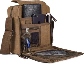 Canvas Small Messenger for Men Women, Mini Crossbody Shoulder Chest Travel Bag, Multi-pocket Purse