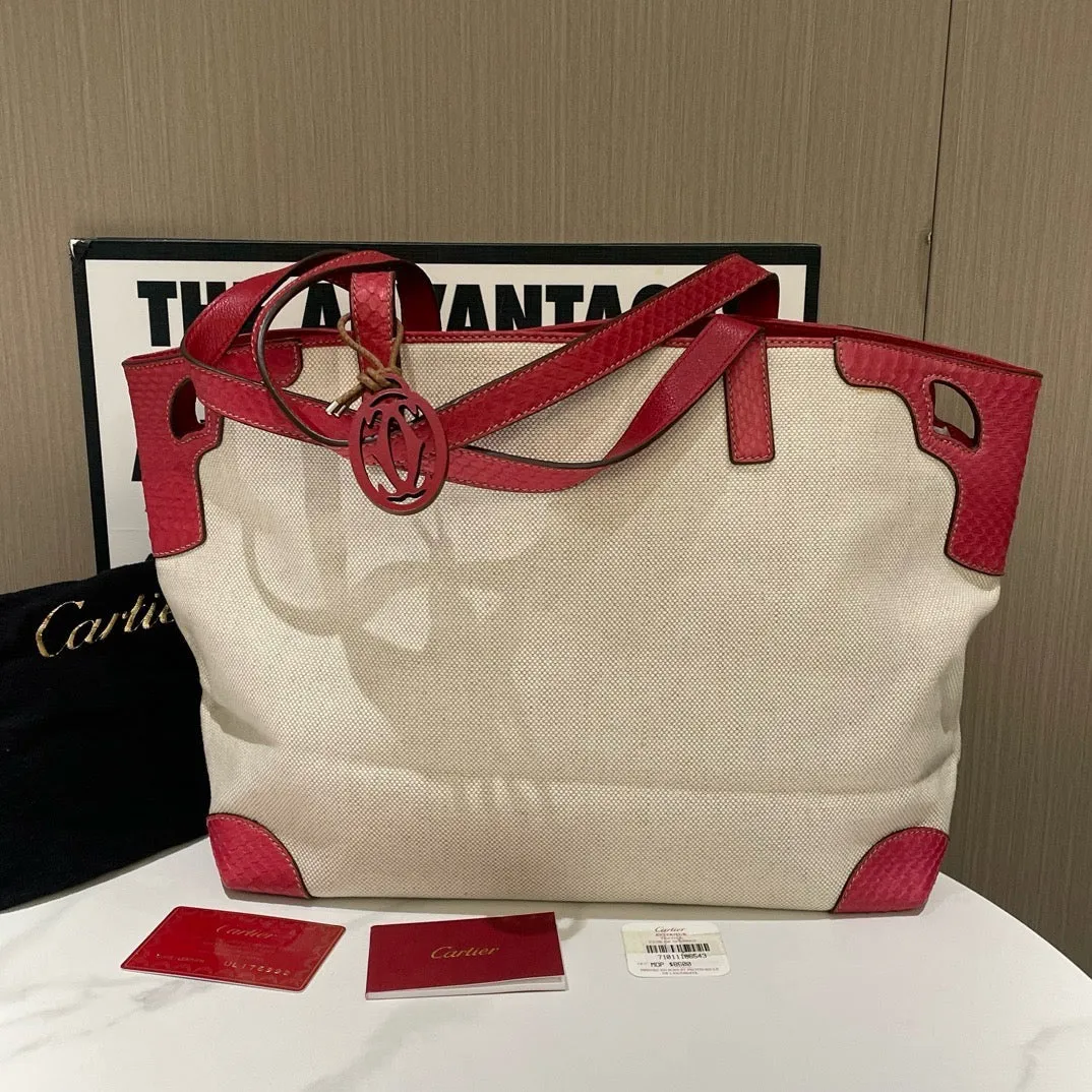 Cartier Canvas Tote Bag Beige Red Large