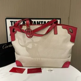Cartier Canvas Tote Bag Beige Red Large