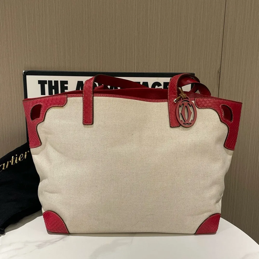 Cartier Canvas Tote Bag Beige Red Large