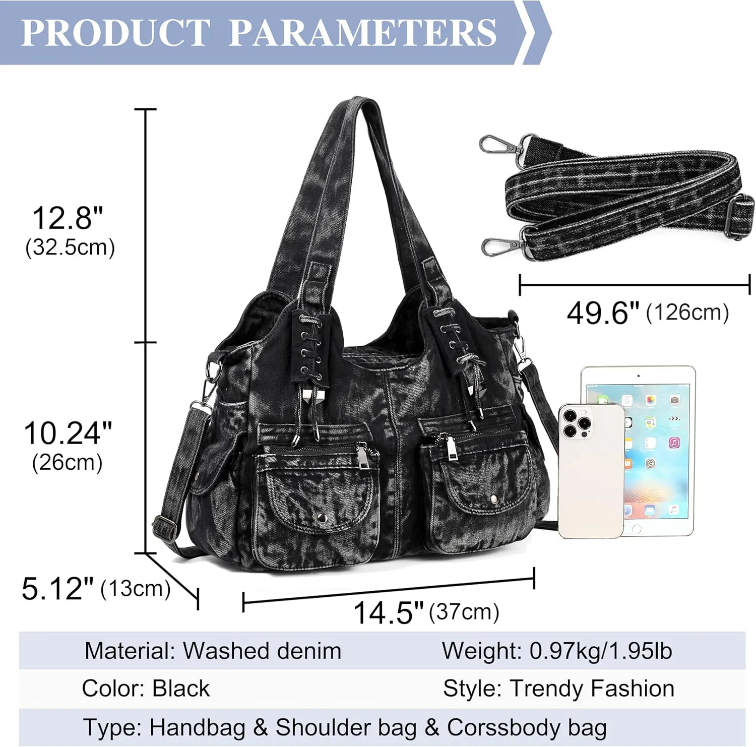 Casual Washed Denim Shoulder Bags Top Handle Lady's Hobo Bags Women Purses And Handbags