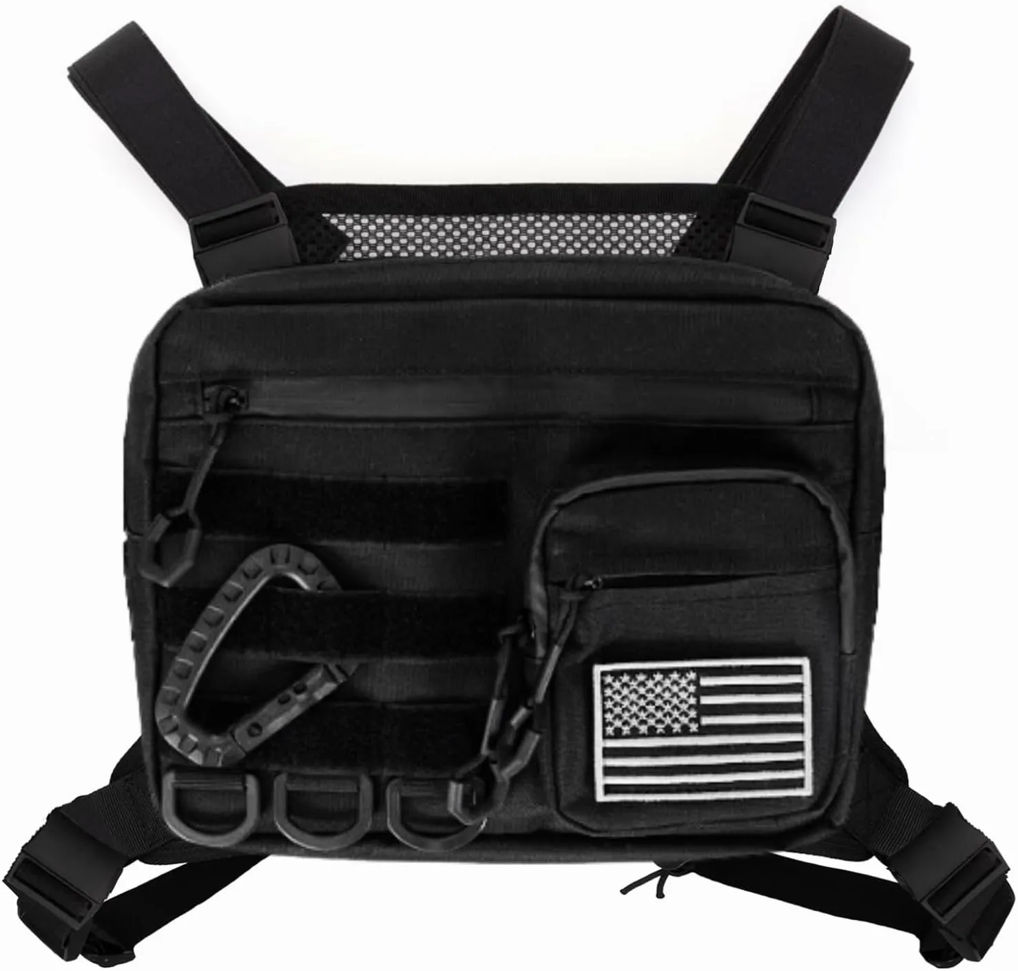 Chest Bag for Men - Men's Tactical Pack and Rig Bag - Mens Vest Pouch is Built for Running and Workouts with Phone Storage, Carabiner & Patch (Black)
