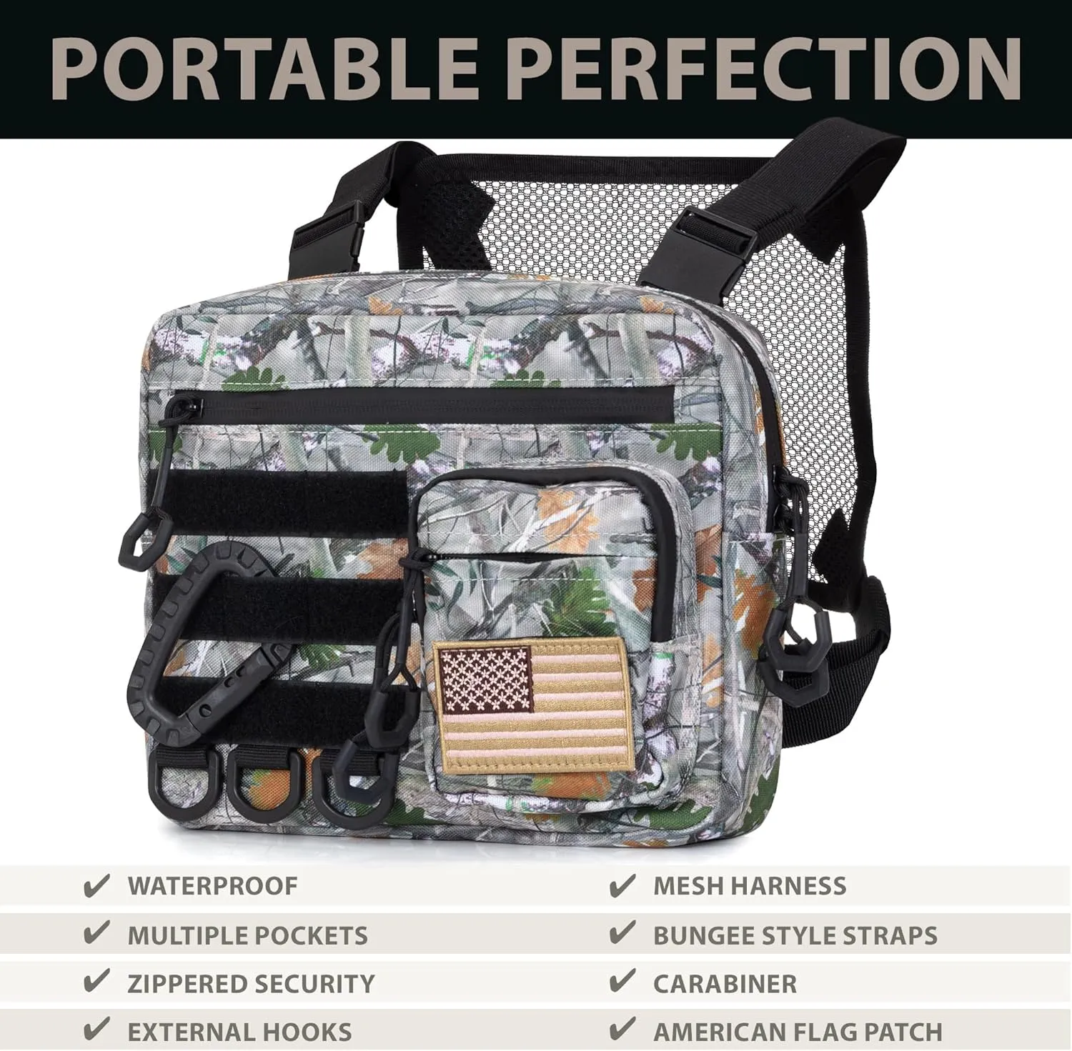 Chest Bag for Men - Men's Tactical Pack and Rig Bag - Mens Vest Pouch is Built for Running and Workouts with Phone Storage, Carabiner & Patch (Camo)