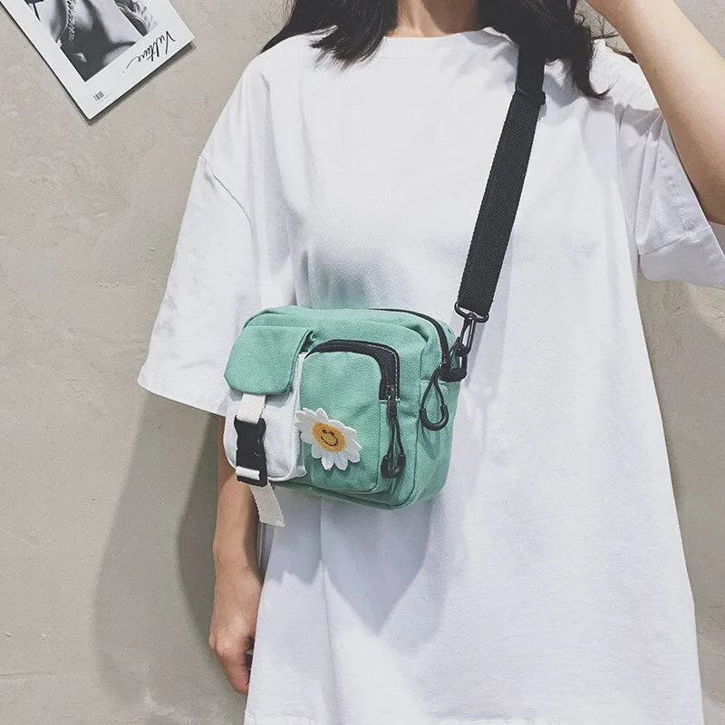 Christmas Gift Canvas Women's Shoulder Crossbody Bag Small Canvas Clutch Flap Fashion Korean Cloth Female Students Messenger Bags Handbags