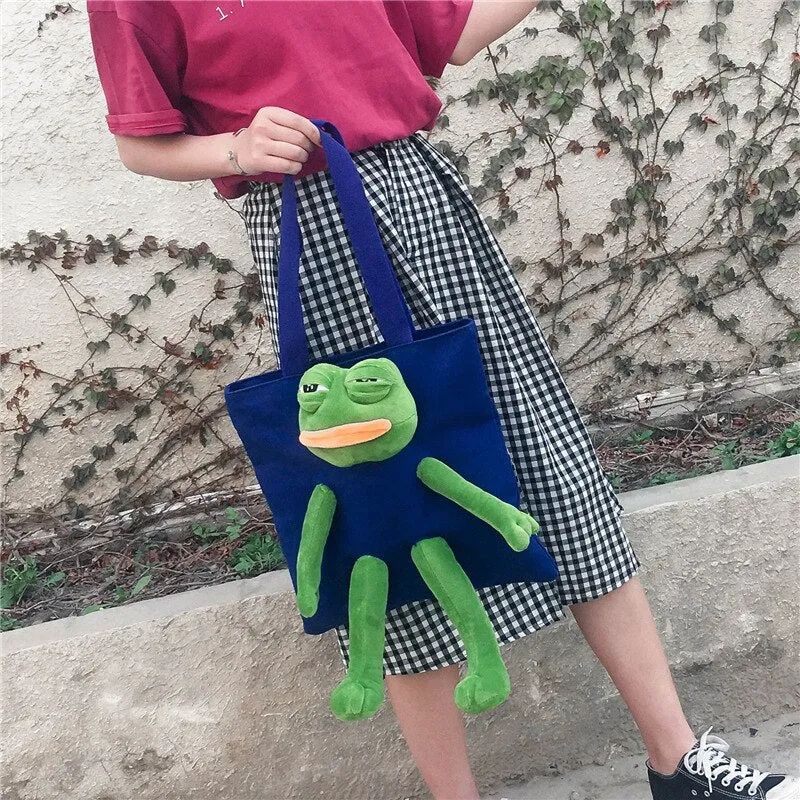 Christmas Gift Sad Frog Japanese And Korean Cartoon Art Personality Canvas Bag Cute Plush Doll Portable Messenger Bag Girls Handbag