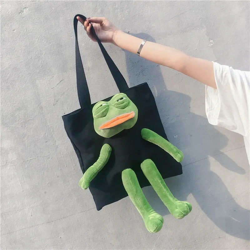 Christmas Gift Sad Frog Japanese And Korean Cartoon Art Personality Canvas Bag Cute Plush Doll Portable Messenger Bag Girls Handbag