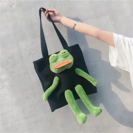 Christmas Gift Sad Frog Japanese And Korean Cartoon Art Personality Canvas Bag Cute Plush Doll Portable Messenger Bag Girls Handbag