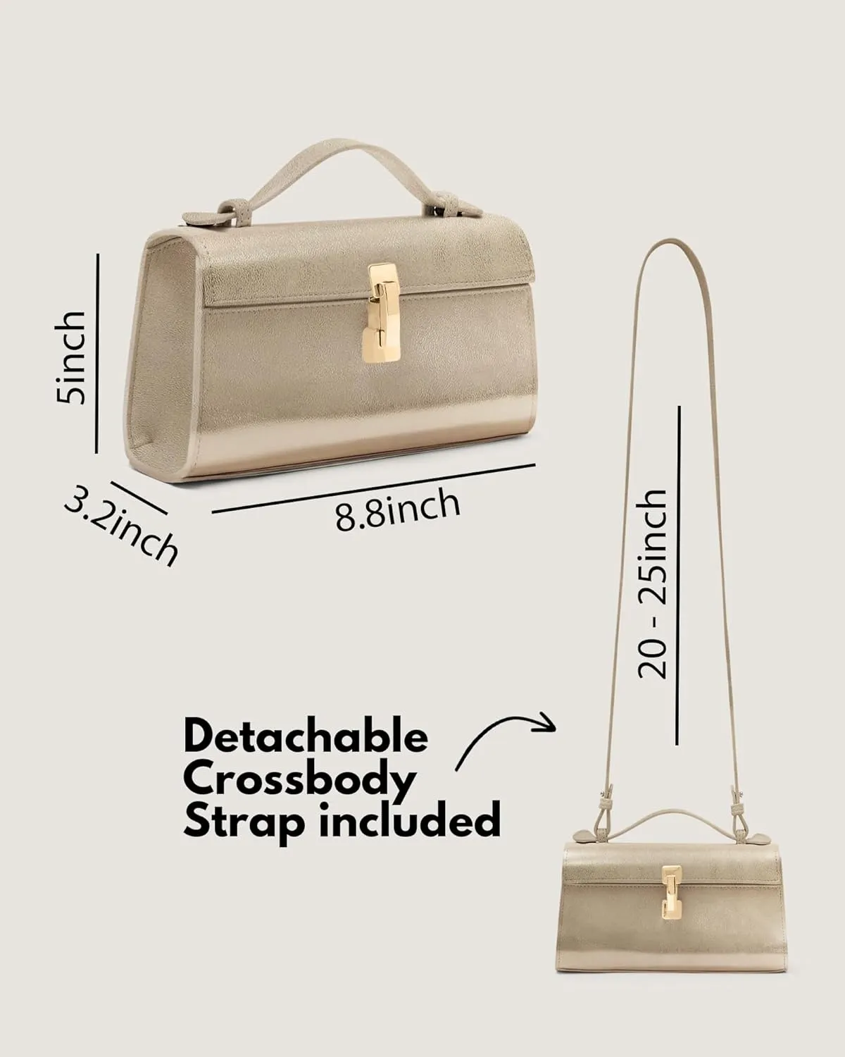 Clutch Purses for Women - Small Purse Top Handle - Evening Bag - Adjustable Crossbody Handbag - Trendy PU Leather