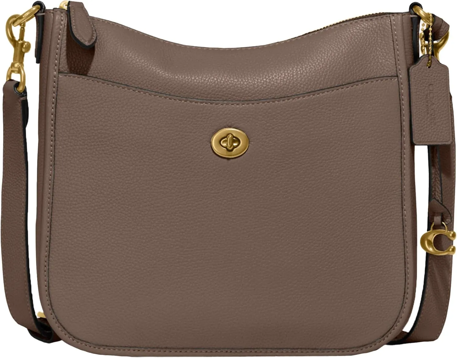 Coach Womens Polished Pebble Leather Chaise Crossbody, Dark Stone