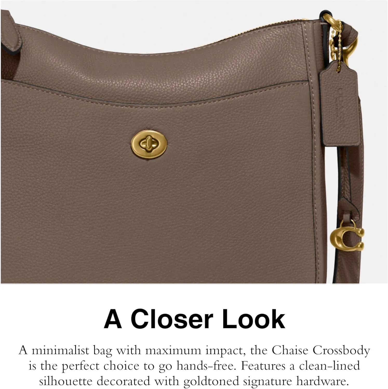 Coach Womens Polished Pebble Leather Chaise Crossbody, Dark Stone