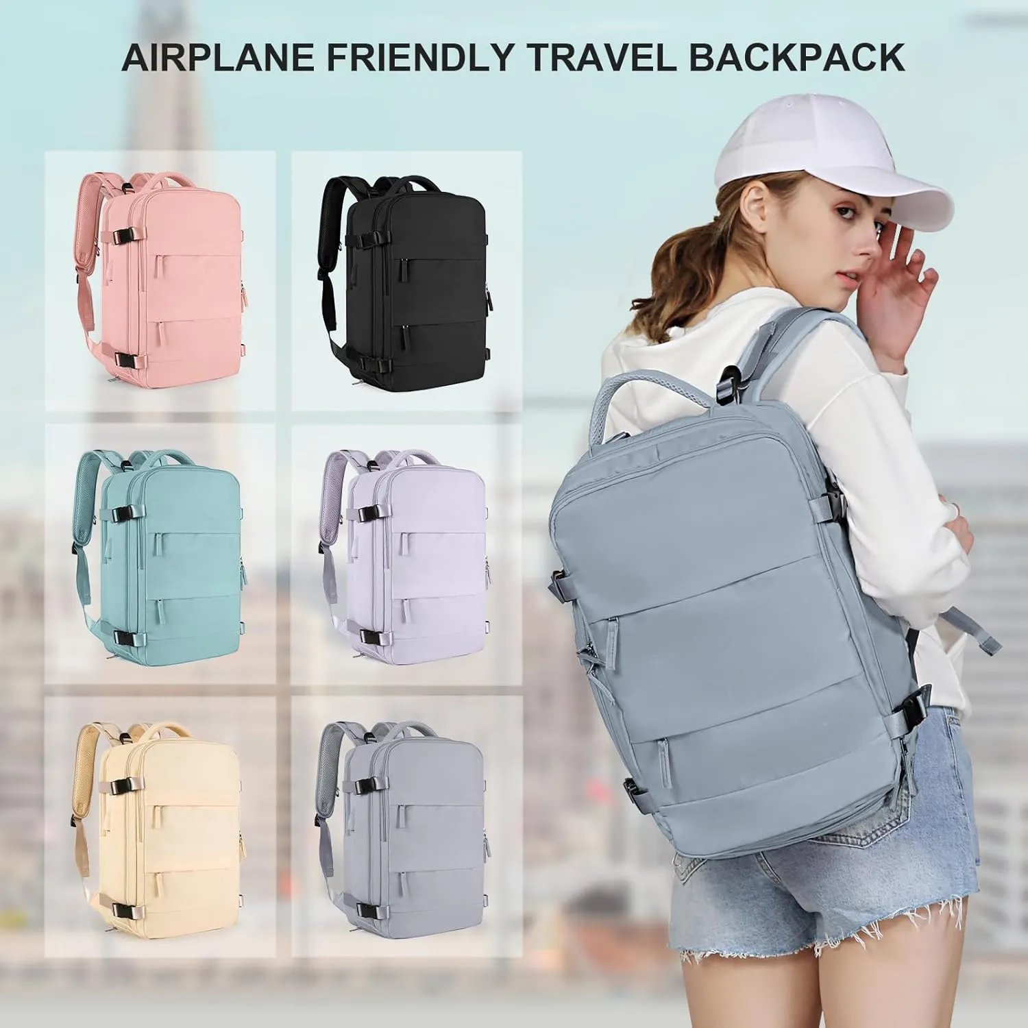 coowoz Large Travel Backpack For Women Men,Carry On Backpack,Hiking Backpack Waterproof Outdoor Sports Rucksack Casual Daypack travel essentialsGray Blue