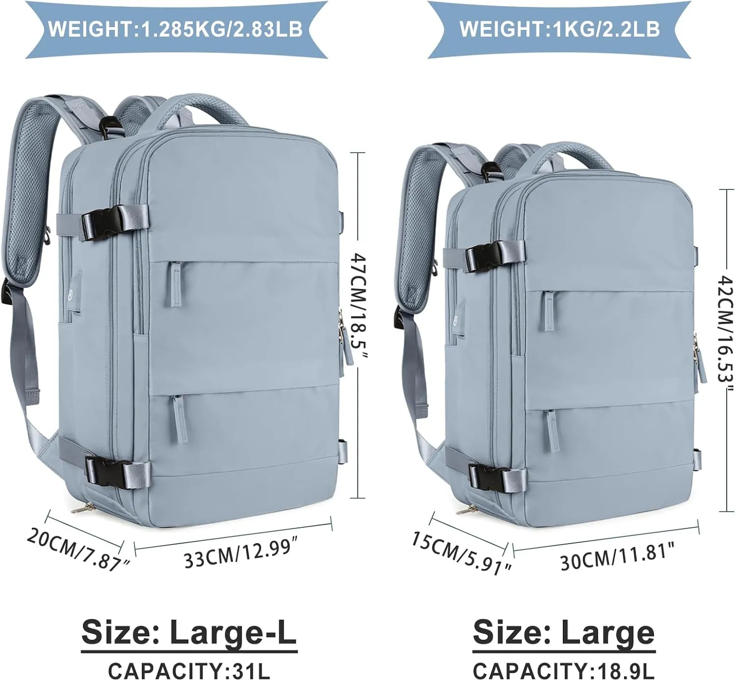 coowoz Large Travel Backpack For Women Men,Carry On Backpack,Hiking Backpack Waterproof Outdoor Sports Rucksack Casual Daypack travel essentialsGray Blue