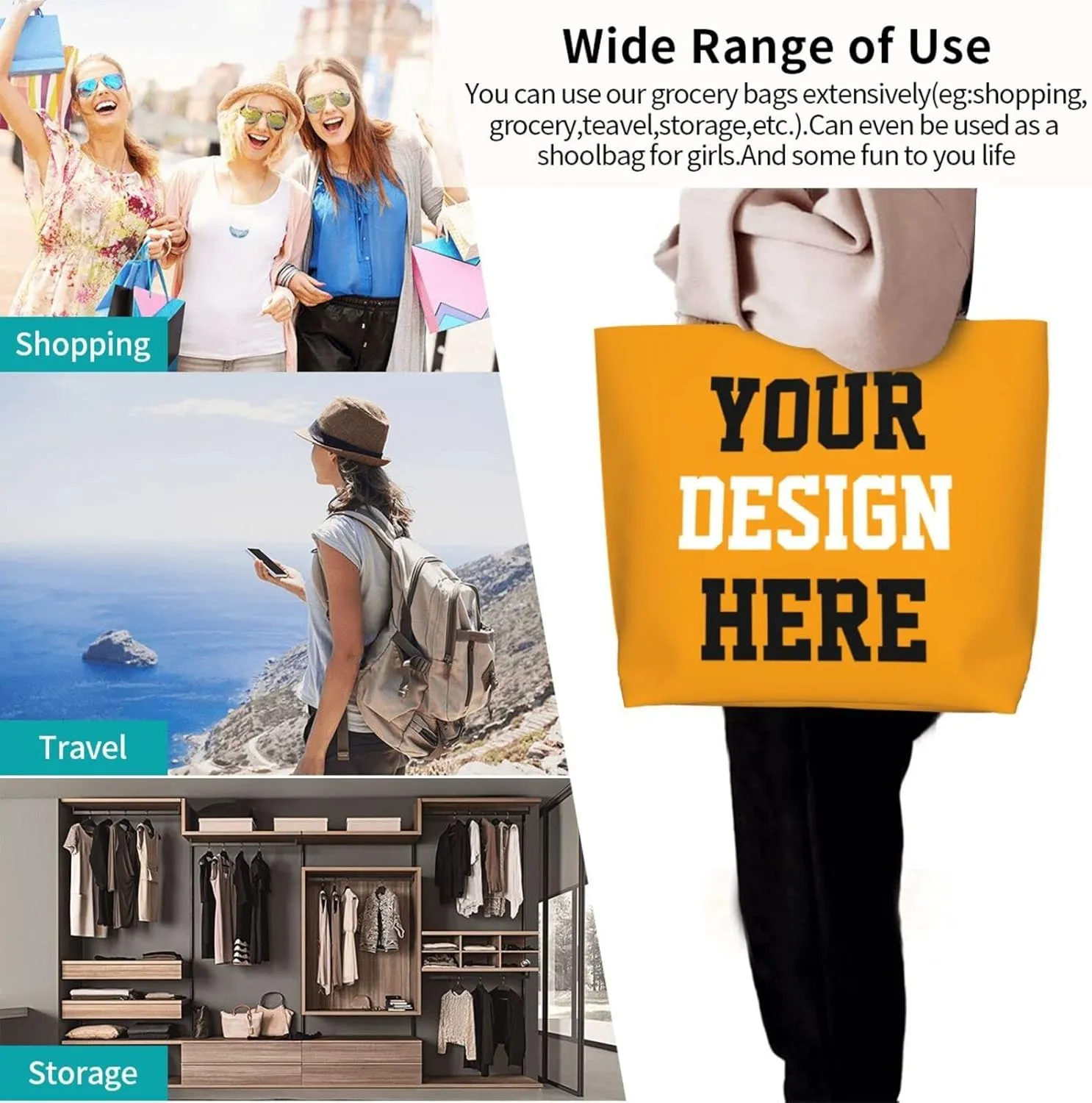 Custom Tote Bags Custom Bags With You Team Logo Text Picture Travel Business Shopping Women Teacher Personalized Shoulder Bag