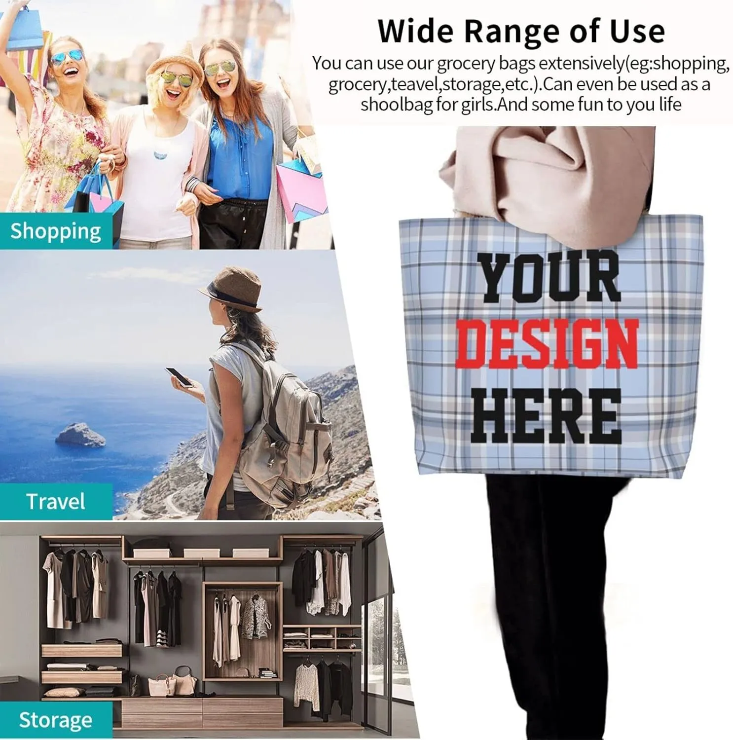 Custom Tote Bags Custom Bags With You Team Logo Text Picture Travel Business Shopping Women Teacher Personalized Shoulder Bag