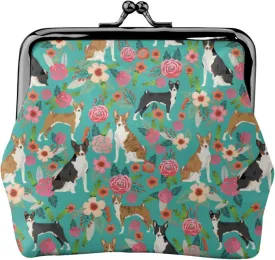 Cute Basenji Dog Puppy Lovers Print Coin Purses For Women Pu Leather Vintage Buckle Coin Kiss-Lock Change Purse Card Holder Pouch Wallets Small Makeup Bags Flowers Florals Handbag Birthday Gifts