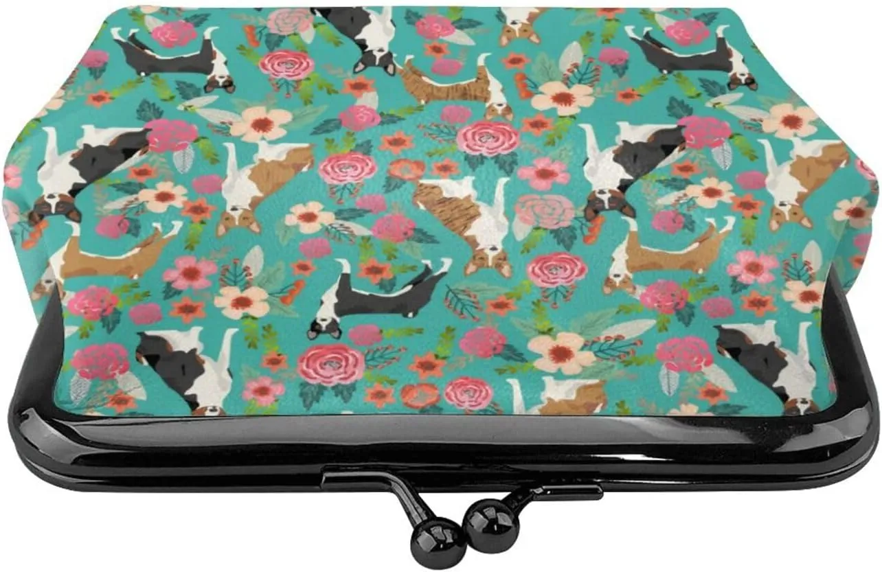 Cute Basenji Dog Puppy Lovers Print Coin Purses For Women Pu Leather Vintage Buckle Coin Kiss-Lock Change Purse Card Holder Pouch Wallets Small Makeup Bags Flowers Florals Handbag Birthday Gifts
