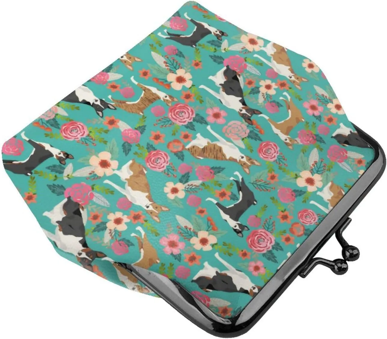 Cute Basenji Dog Puppy Lovers Print Coin Purses For Women Pu Leather Vintage Buckle Coin Kiss-Lock Change Purse Card Holder Pouch Wallets Small Makeup Bags Flowers Florals Handbag Birthday Gifts