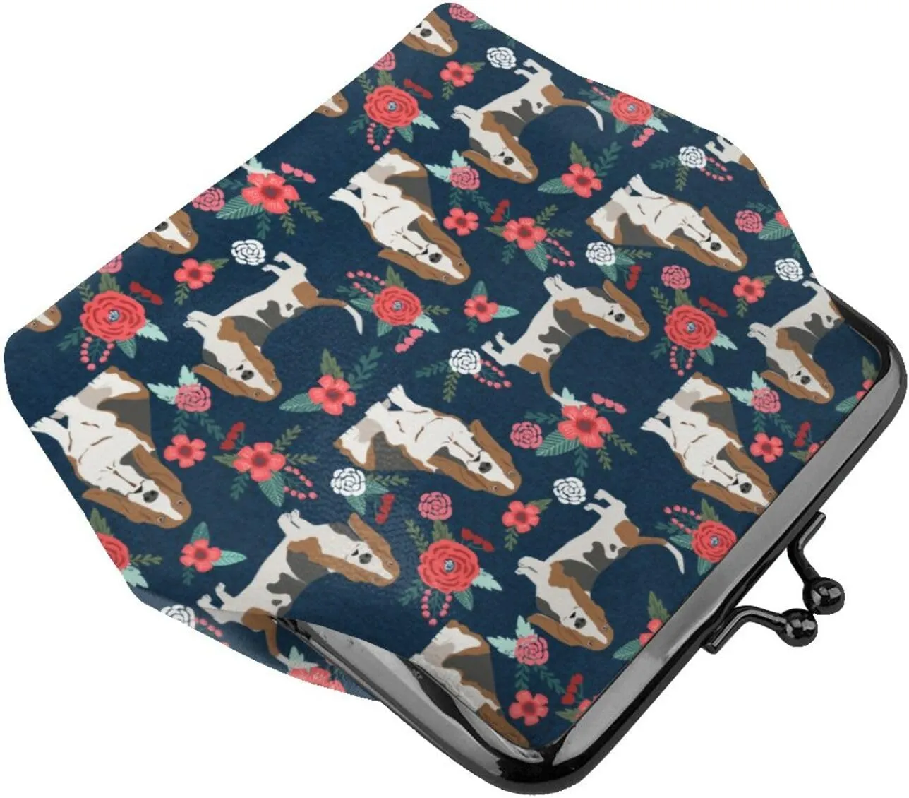 Cute Basset Hound Dog Puppy Lovers Print Coin Purses For Women Pu Leather Vintage Buckle Coin Kiss-Lock Change Purse Card Holder Pouch Wallets Small Makeup Bags Flowers Florals Handbag Birthday Gifts