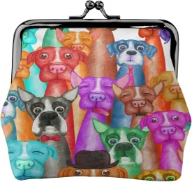 Cute Boxer Dog Puppy Lovers Funny Coin Purses For Women Pu Leather Vintage Buckle Coin Kiss-Lock Colorful Print Change Purse Card Holder Pouch Wallets Small Makeup Bags Handbag Birthday Gifts
