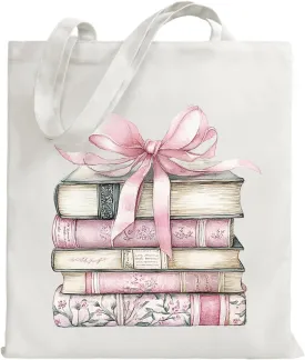 Cute Pink Book Canvas Tote Bag, Book Lovers Gifts - Valentines, Birthday Gifts for Book Lovers Women - Reading Accessories, Librarian, Bookish, Readers, Library Present