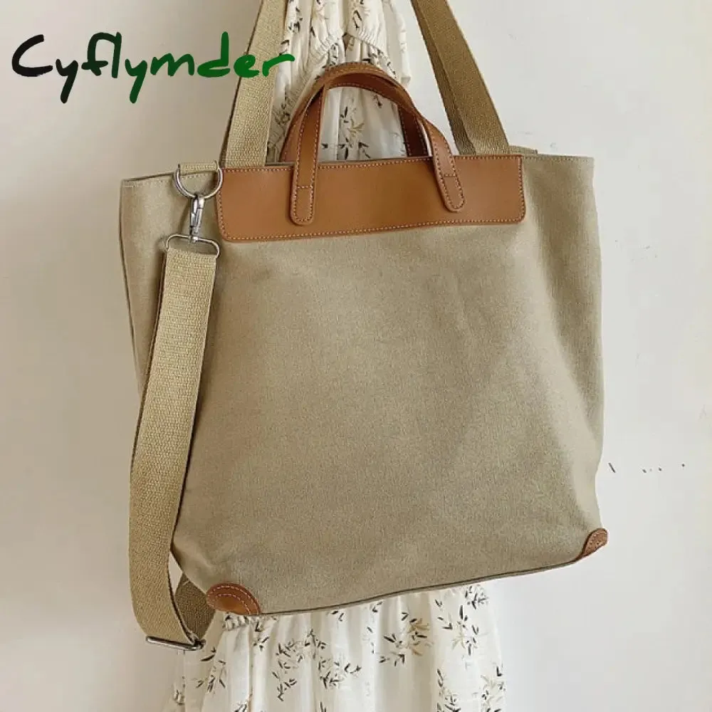 Cyflymder Casual Canvas Women Handbags Designer Letters Shoulder Crossbody Bags Female Large Capacity Tote Leather Patchwork Shopper Bag  - hot