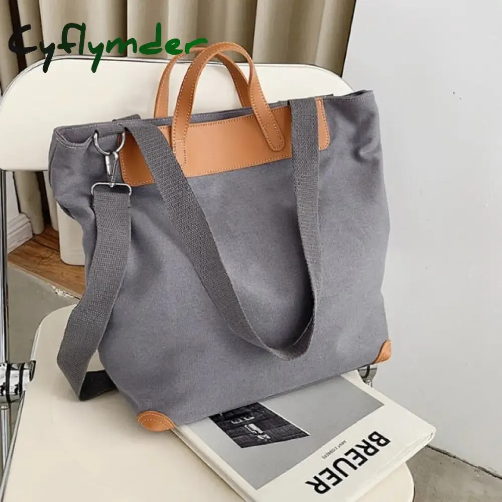 Cyflymder Casual Canvas Women Handbags Designer Letters Shoulder Crossbody Bags Female Large Capacity Tote Leather Patchwork Shopper Bag  - hot